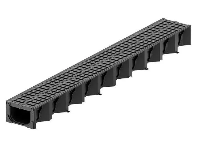 Žlab plastový HexaSelf 100cm s plastovým roštem, černý