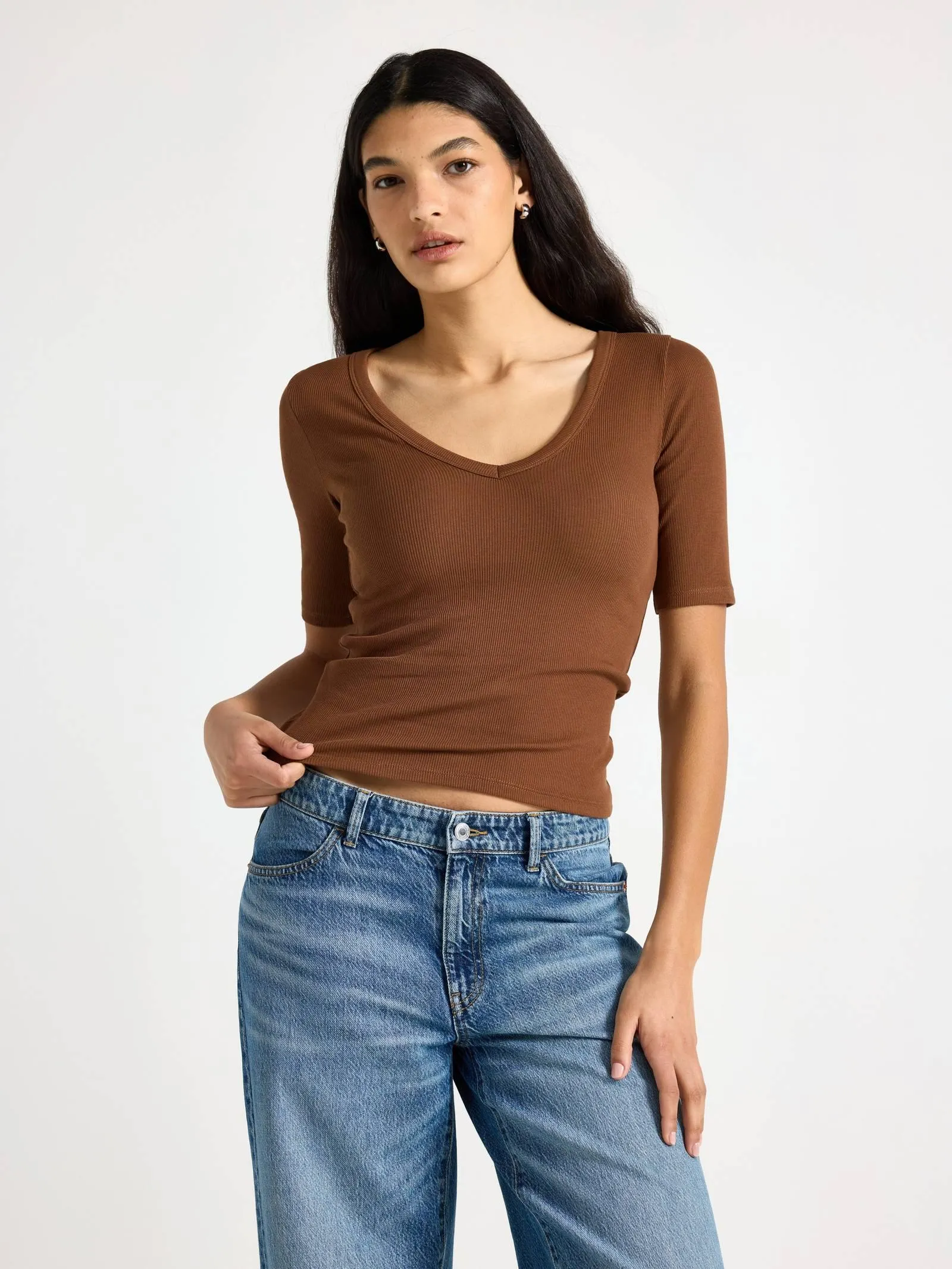 Žebrovaný top s krátkým rukávem