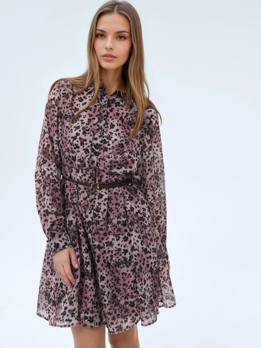 Košilové mini šaty s opaskem