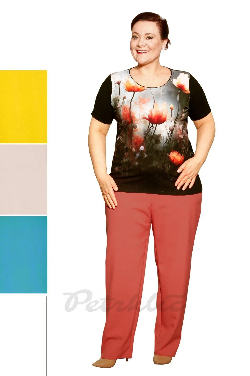 Rovné látkové kalhoty Anděla polyester - čtyři délky