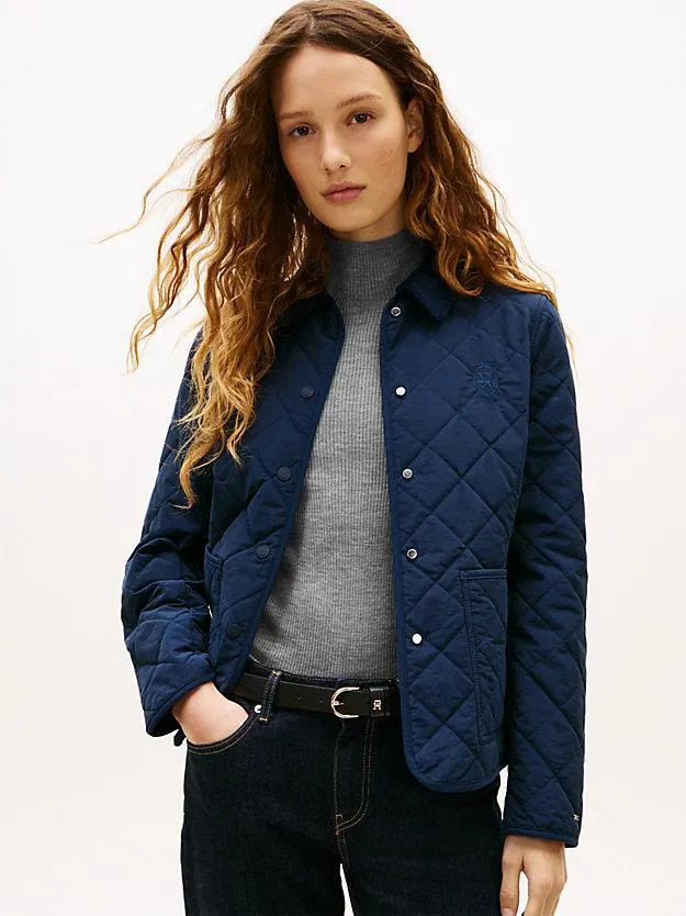 Crest Embroidery Padded Quilted Slim Jacket