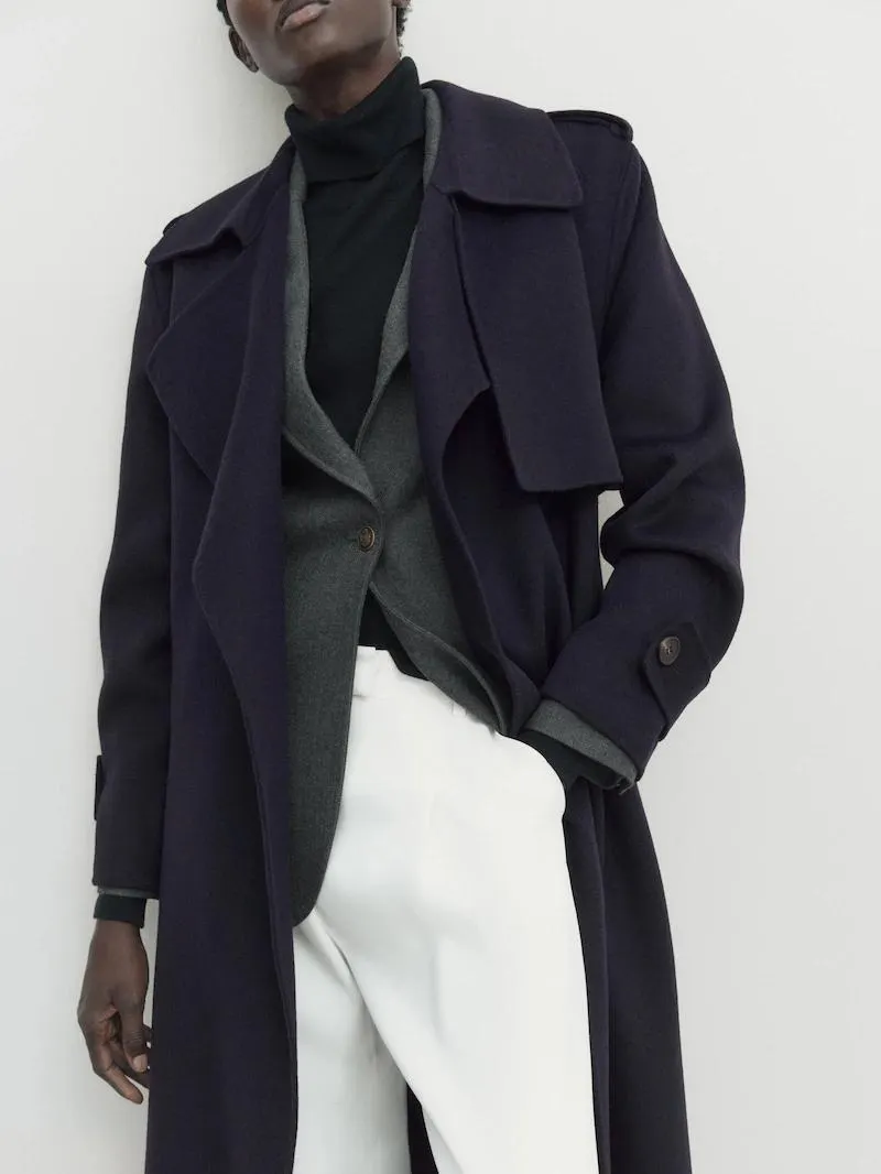 Prodloužený kabát ss efektem trenčkotu z vlněné směsi