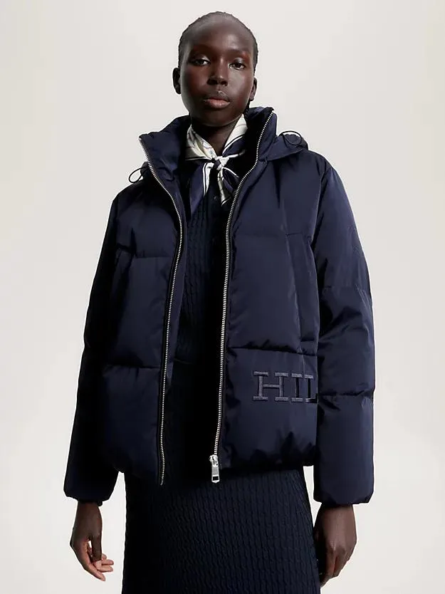 Hooded Down Sateen Relaxed Jacket