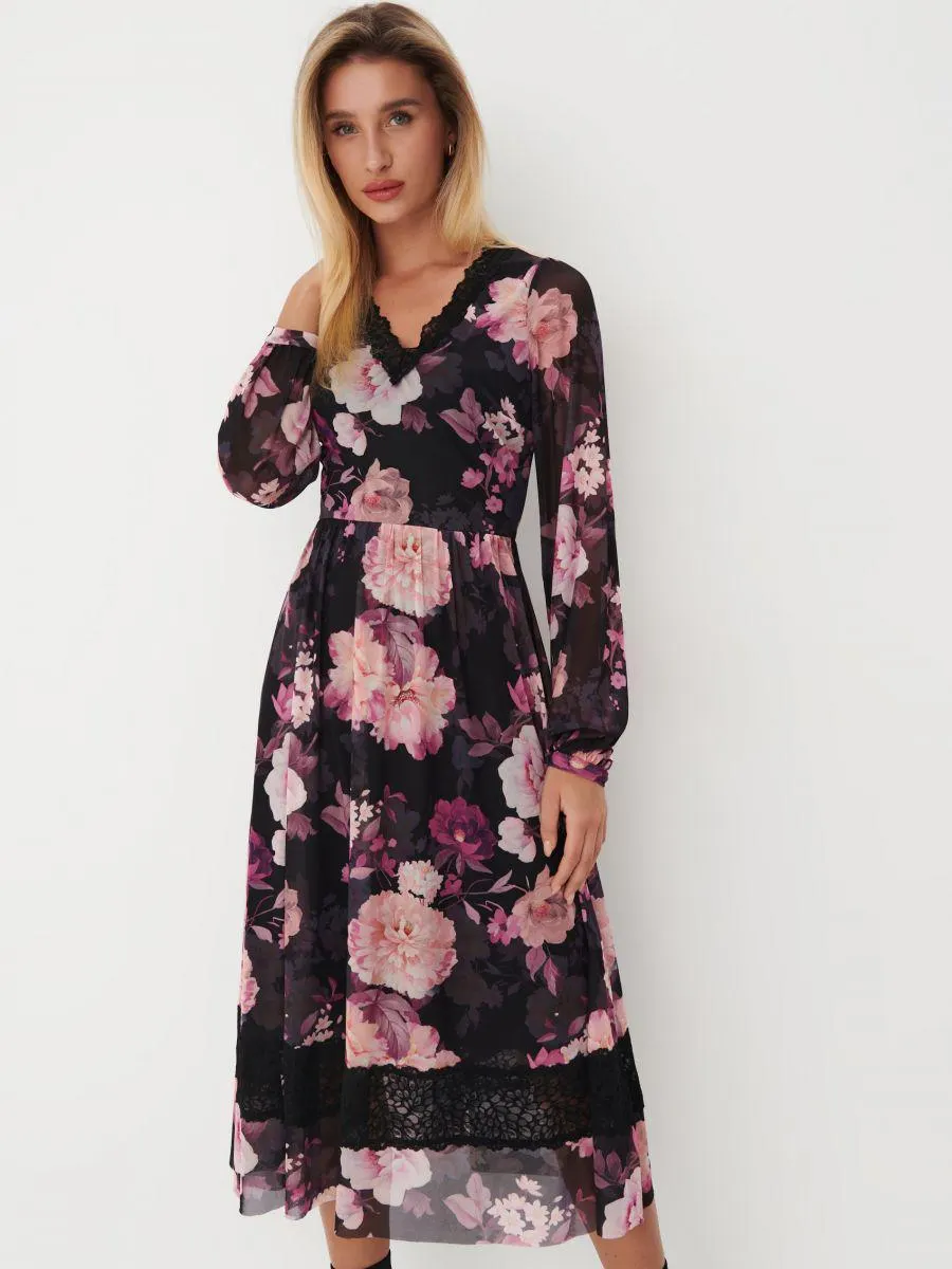 Midi šaty s květinovým vzorem