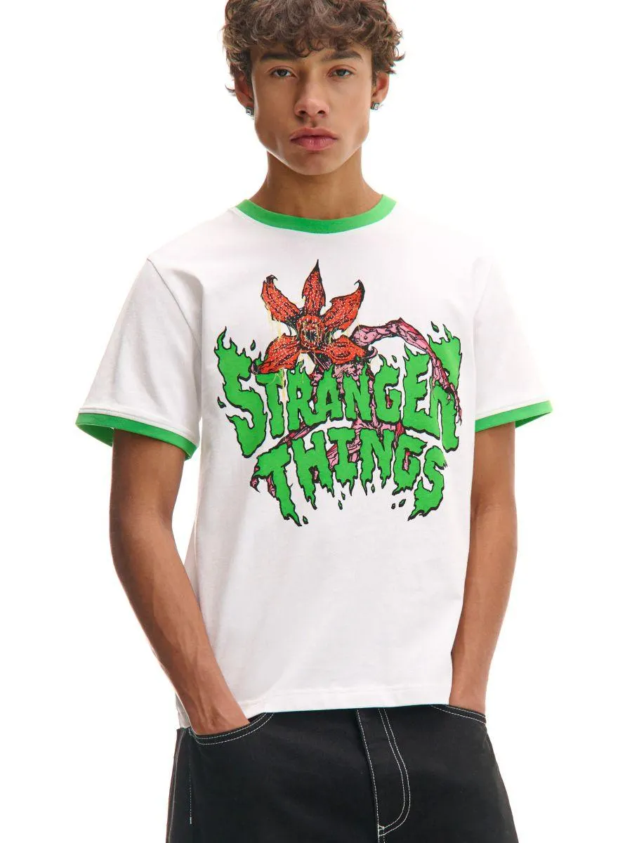 Bílá tričko s potiskem Stranger Things
