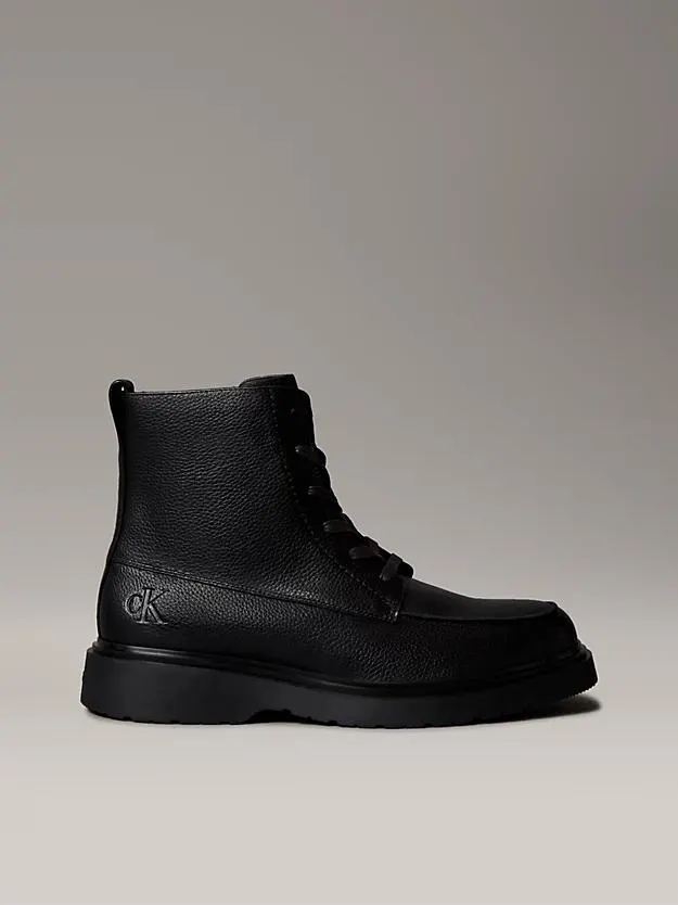 Leather Apron Toe Lace-Up Zip Boots