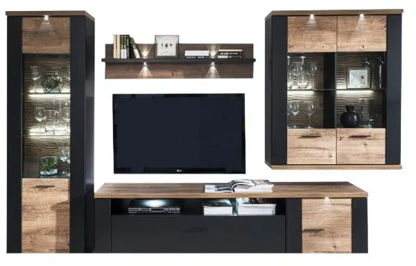 NATAN 189 B obývací stěna, černá/dub ribbeck