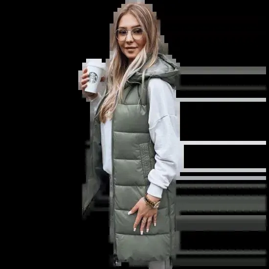 Dstreet Dámská dlouhá prošívaná vesta FAR AWAY zelená ty3833 L