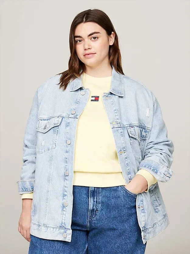 Curve Oversized Back Flag Denim Trucker Jacket