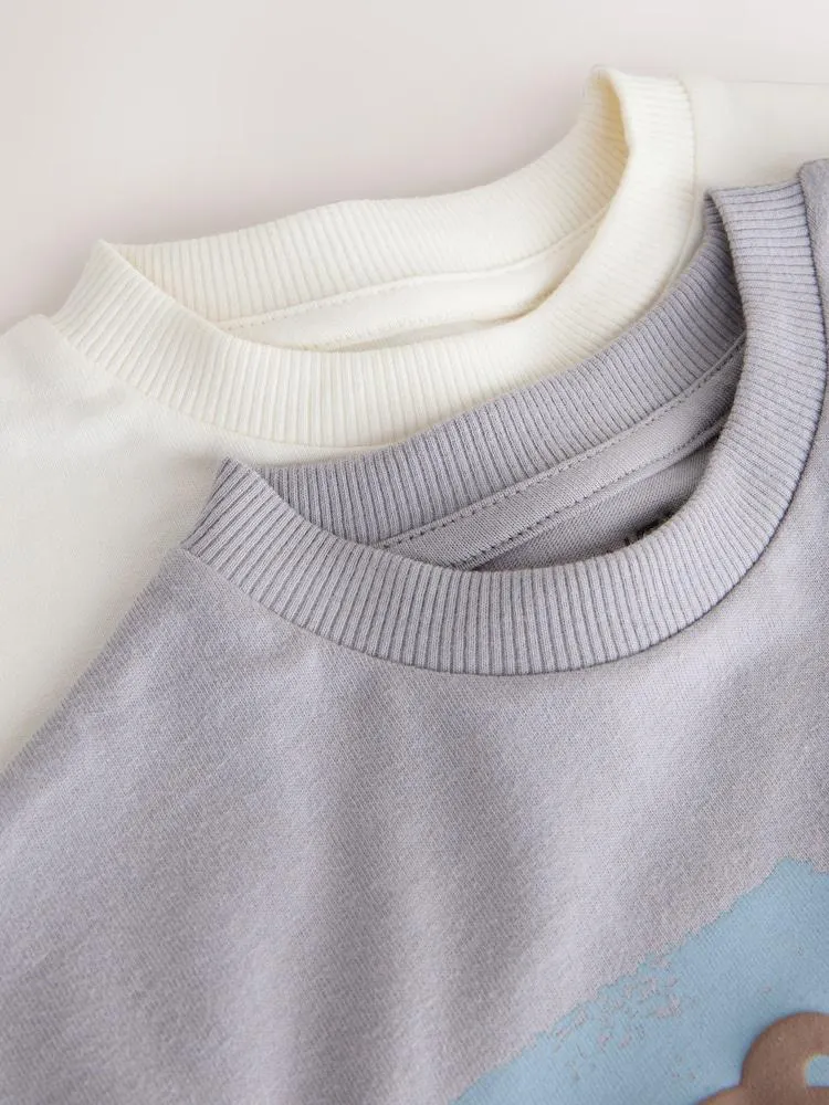 Modrá s medvědem - Sada 2 triček s krátkým rukávem a lehkých Jogger kalhot (3měsíců–7let)