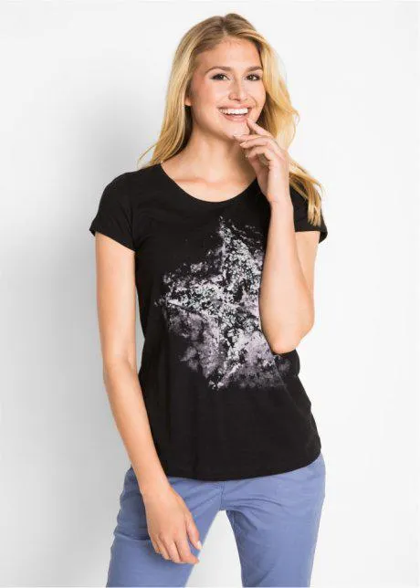 Bavlněné triko se žíhaným vláknem, krátký rukáv