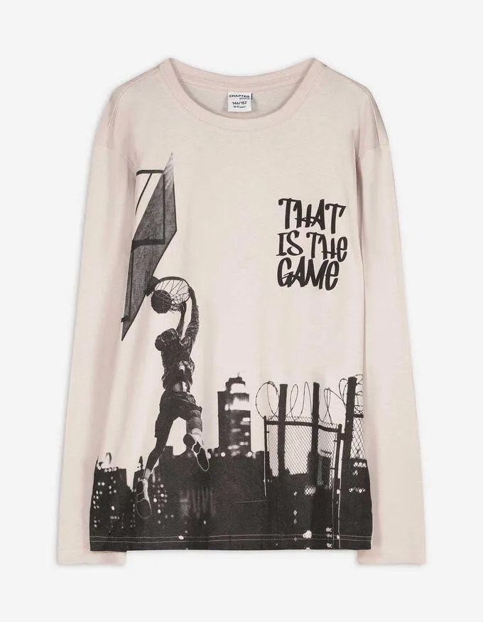 Tričko s dlouhým rukávem - Přední potisk - svetle šedá