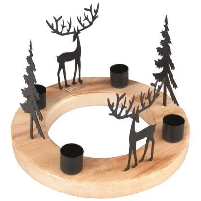 Anděl Přerov Vánoční svícen kovový/dřevěný se sobi pr. 20 x 13,5 cm, 1 ks