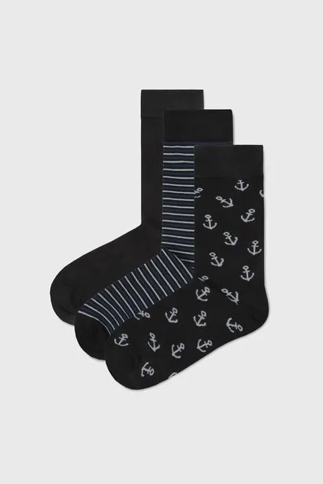 3 PACK vysokých bambusových ponožek MEN-A - vícebarevná