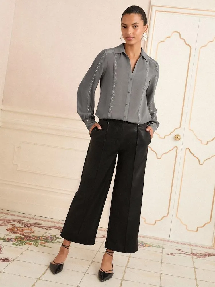 Šedá - Love & Roses košile na knoflíky s dlouhým rukávem