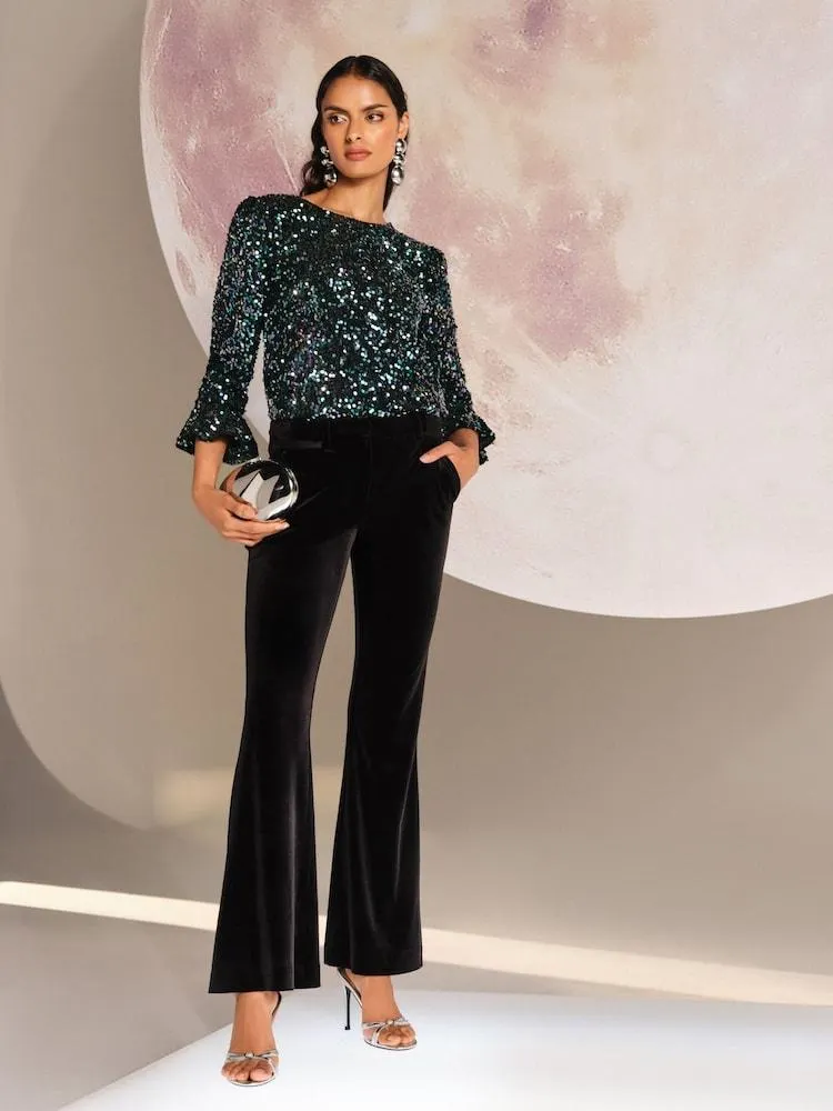 Barevný přechod - Love & Roses Flitrový top s flétnovými rukávy