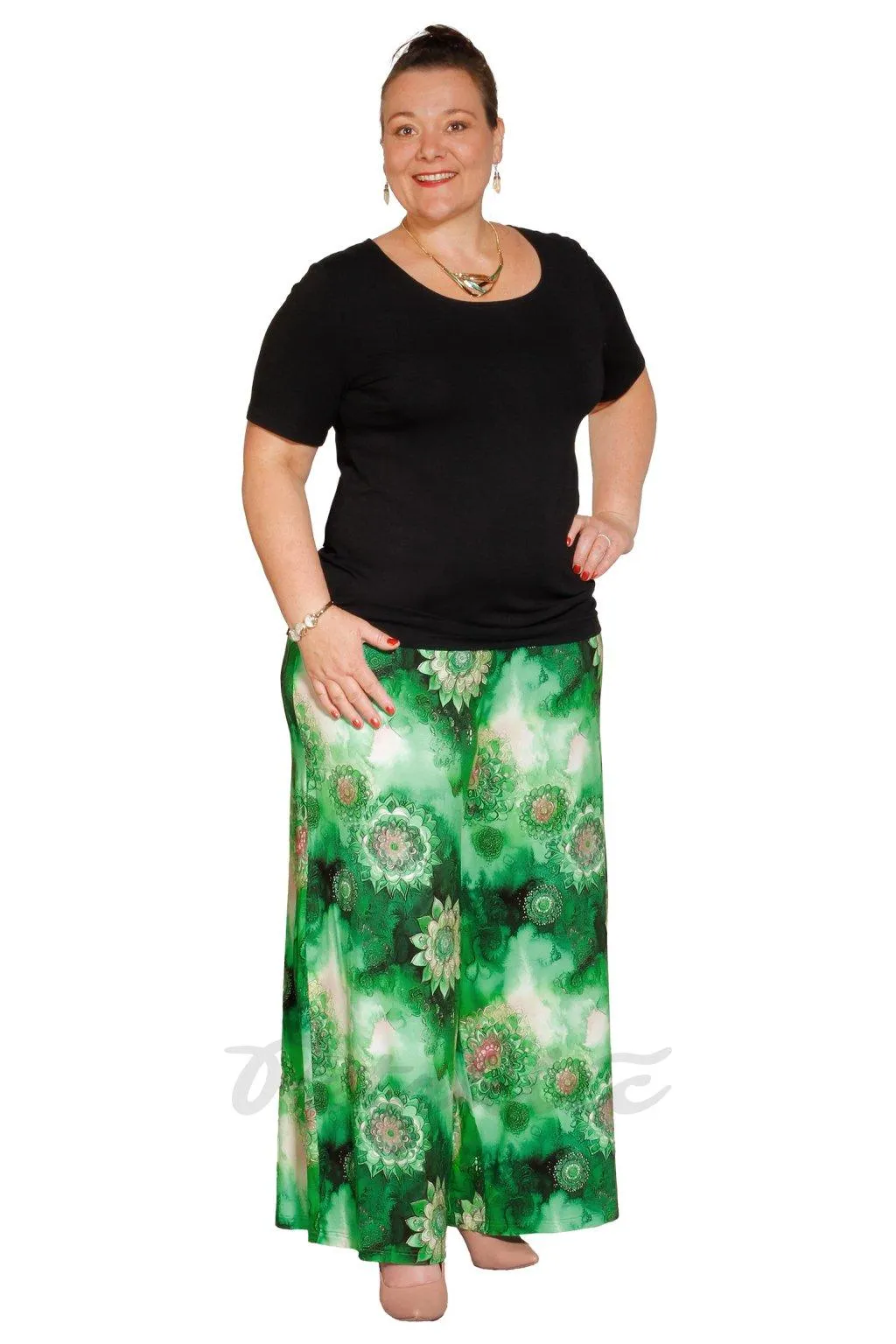 Kalhotová sukně Gaba zelené mandaly - tři délky