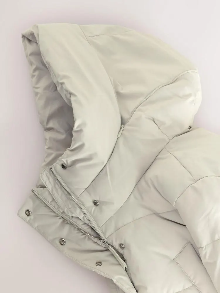 Režná krémová - Voděodolné prošívané dlouhé kabáty s kapucí