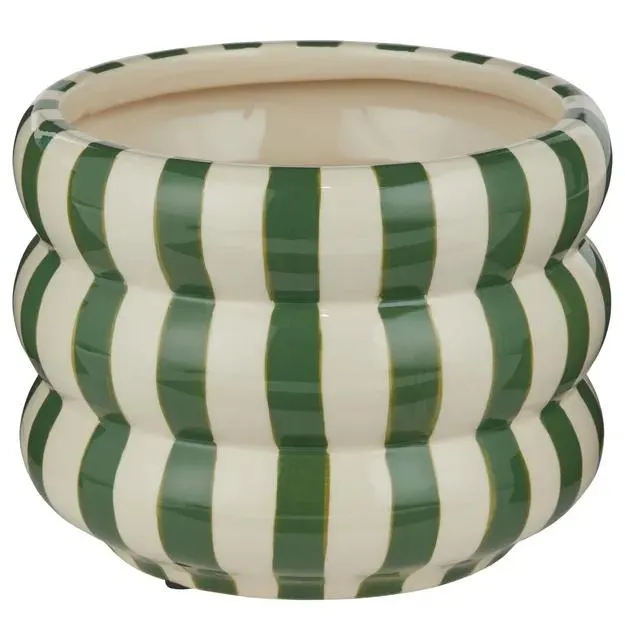 Květináč pruhovaný - tm. zelená/bílá