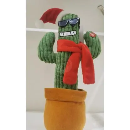 Plyšový kaktus s čepicí hrající vánoční koledy, 38 cm