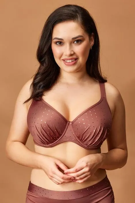 Dvoudílné plavky Maia Glitter Brown Plus - hnědá