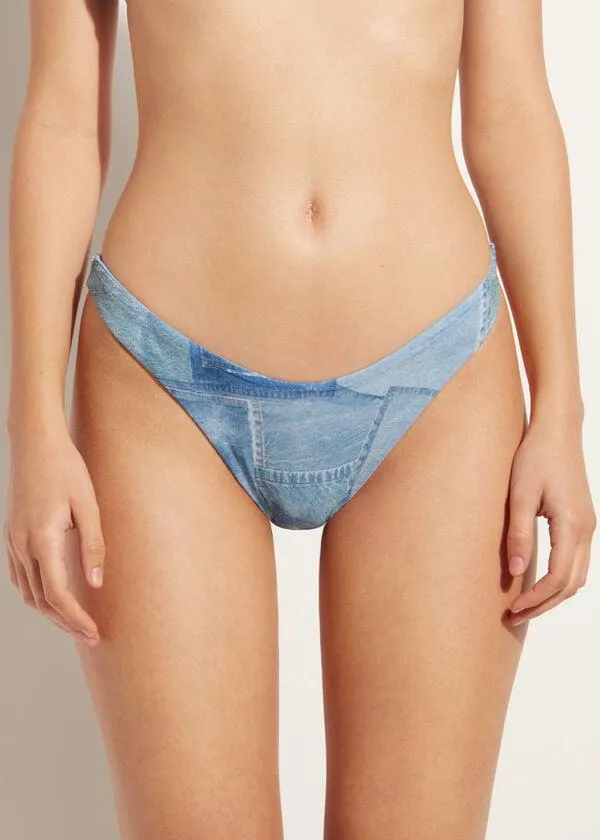 Vykrojené brazilky džínové k plavkám Ibiza
