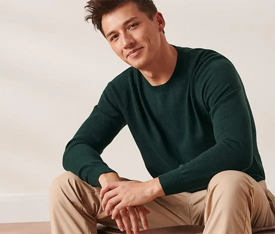 Kašmírový pulóver s okrúhlym výstrihom, tmavozelený