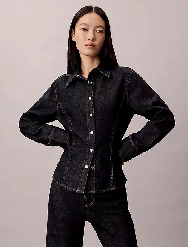 Denim Seamed Button-Up Shirt