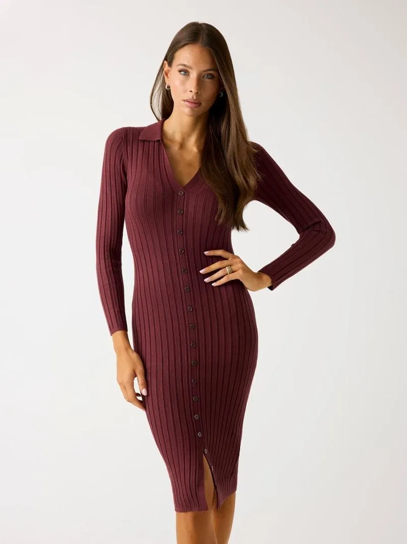 Vestido jersey midi de punto acanalado