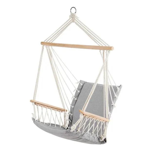 Závěsné křeslo s dřevěnými područkami - šedá