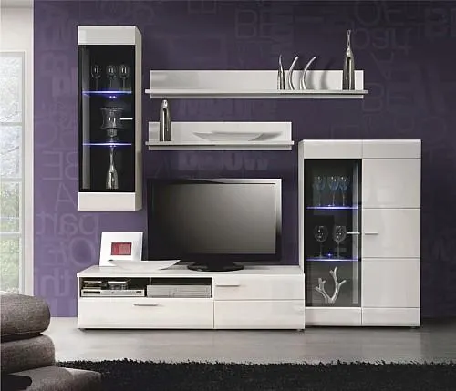 Obývací stěna FANTOM bílá / dvířka bílý lesk