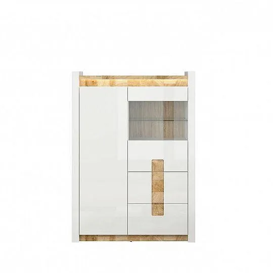 ALAMEDA vitrína REG1W1D2S, bílý lesk/dub westminster