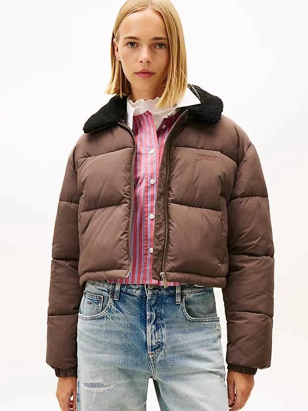 Teddy Collar Crinkle Puffer Jacket