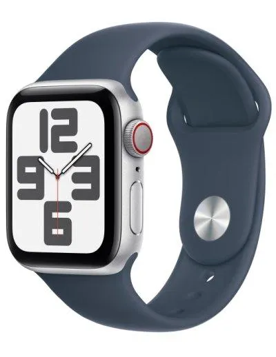 Apple Watch SE (2023) Cellular 40mm hliníkové pouzdro - stříbrná-bouřkově modrý sportovní ř. S/M