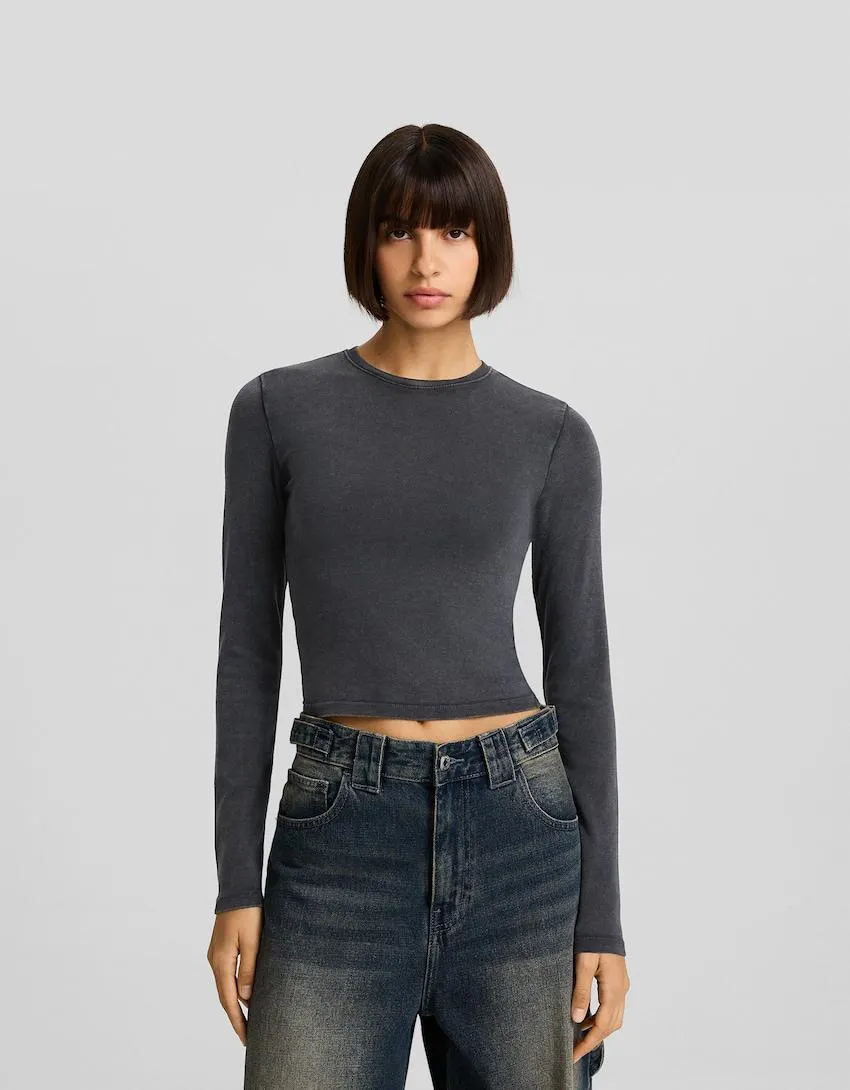 Tričko s dlouhými rukávy a kulatým výstřihem