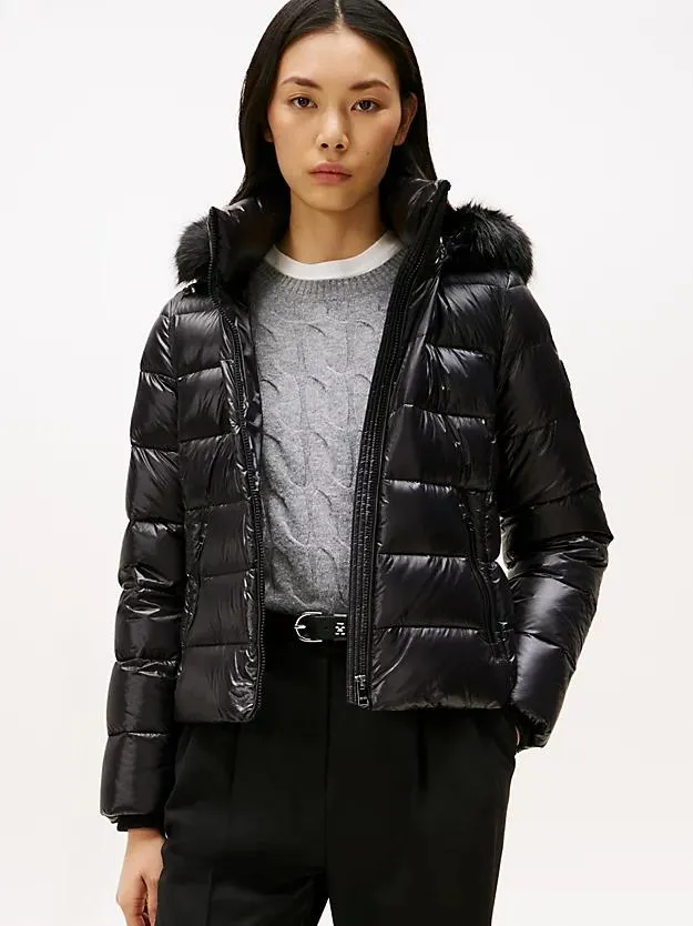 Shiny Water Repellent Down Hooded Jacket