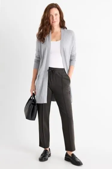 Žerzejové kalhoty - mid waist - tapered fit