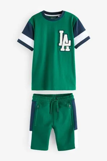 Green Colourblock Short Sleeve T-Shirt and Shorts Set (3-16yrs)