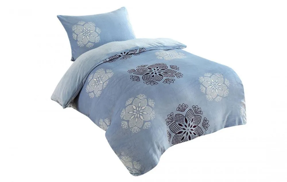 Mikroflanelové povlečení VLOČKY modro-šedé 140x200 cm