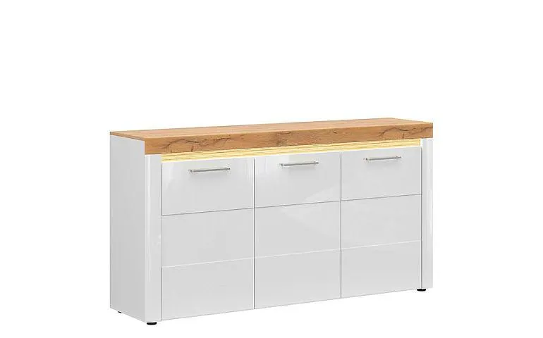 HORTON komoda KOM3D, bílý lesk/dub zlatý grandson