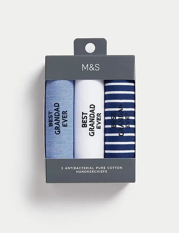 Kapesníky s nápisem „Best Grandad“, z čisté bavlny, 3 ks v balení
