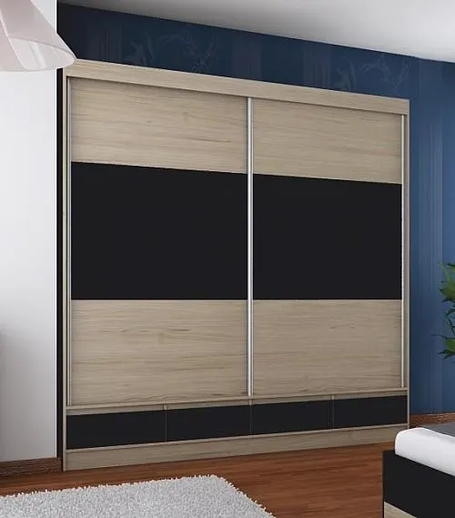 Skříň ANDA 2SL4S šatní, 222cm dub sonoma / černá