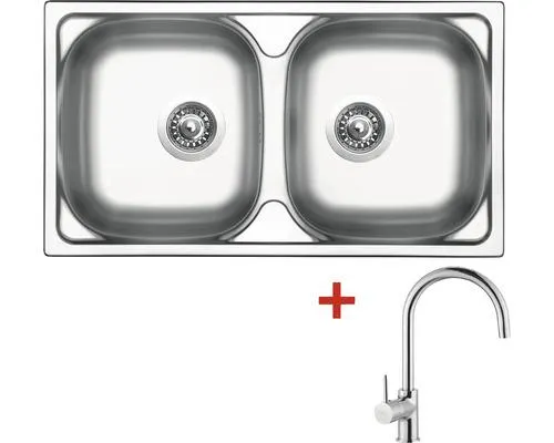 Nerezový dřez s baterií Sinks OKIO 780 DUO V+VITALIA 435 x 780 mm OK78DVVICL