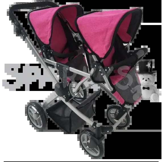 Dětský kočárek pro dvojčata - růžovo-černý