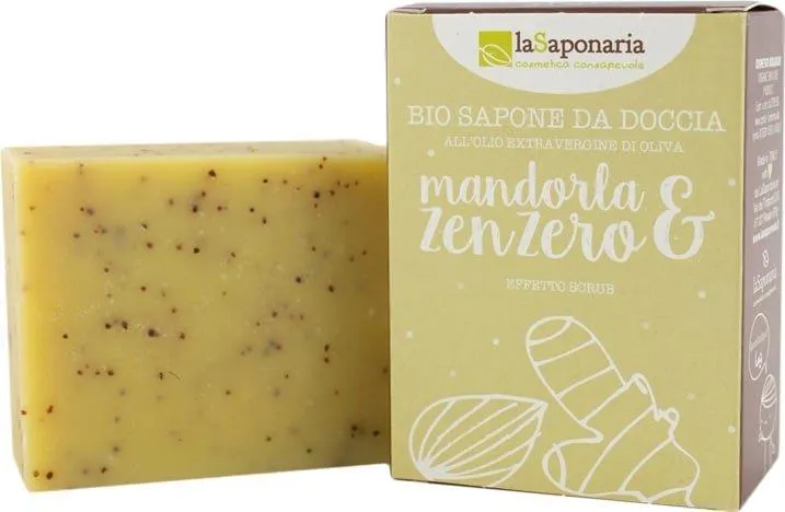 laSaponaria Tuhé olivové mýdlo peelingové BIO - Mandle a zázvor (100 g)