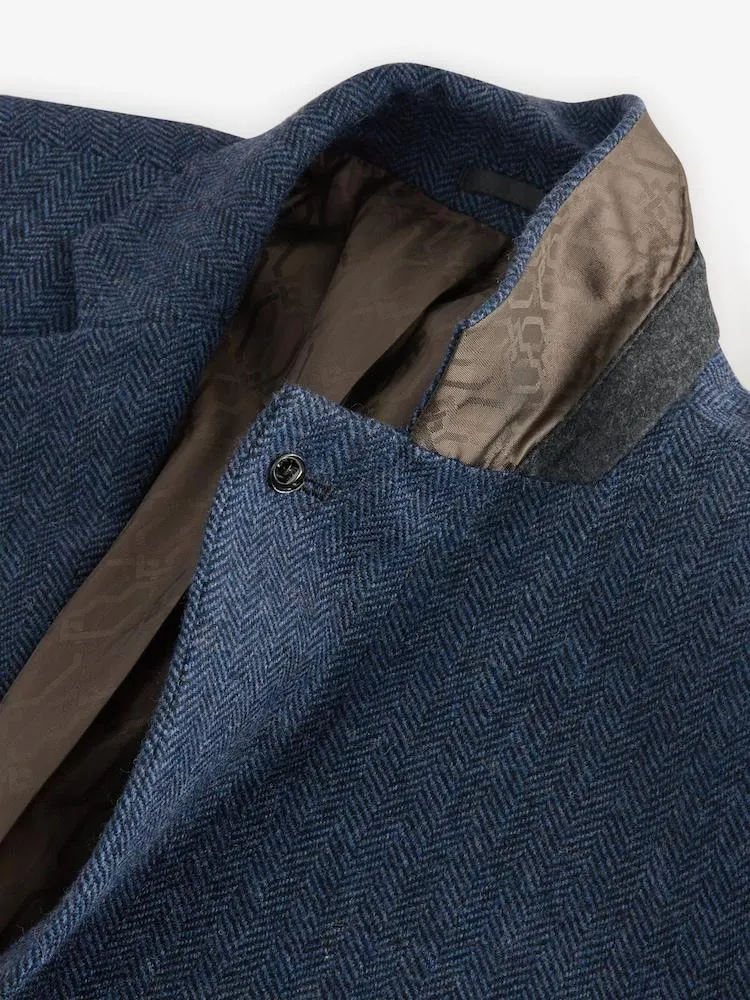 Modrá - Klasicky padnoucí - Blejzr se vzorem rybí kosti a vysokým podílem vlny