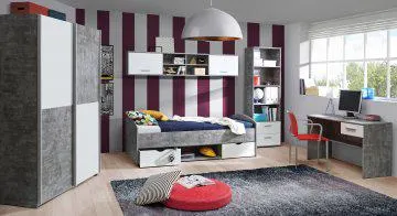 Dětský pokoj HAMZA, beton/bílá, 5 let záruka