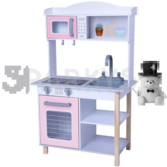 BABU - Dřevěná dětská kuchyňka - Růžová