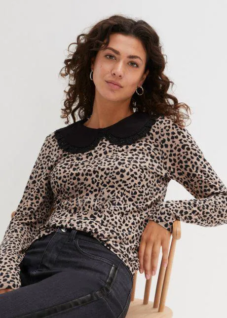 Maglia leopardata con colletto