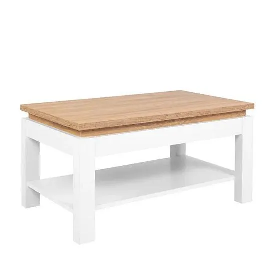 HORTON konferenční stolek LAW, bílý lesk/dub zlatý grandson